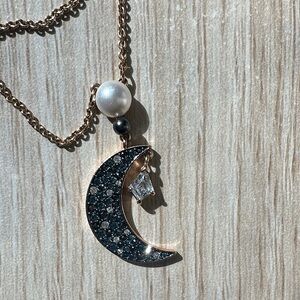 Swarovski Moon Pendant Necklace with Pearl Accent